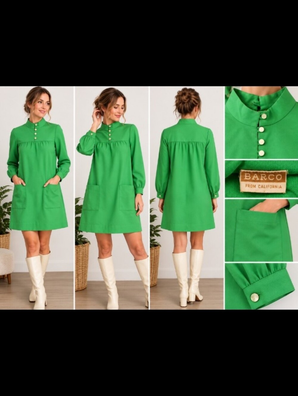 Vintage 1960s Barco of California Green Mod Shift Dress M/L